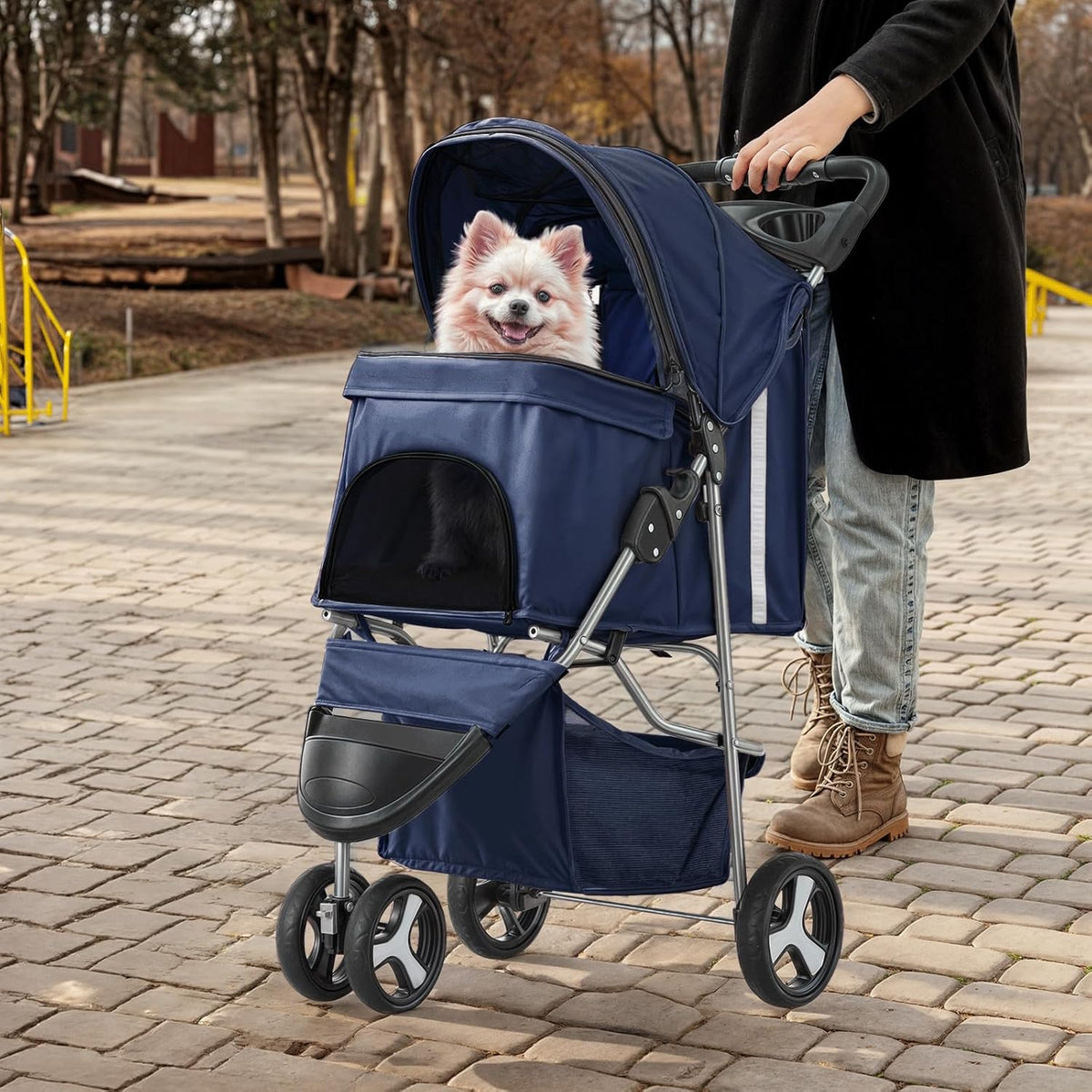 MoNiBloom 3 Wheels Pet Stroller, Foldable Dog Cat Cage Jogger Stroller with Weather Cover for
