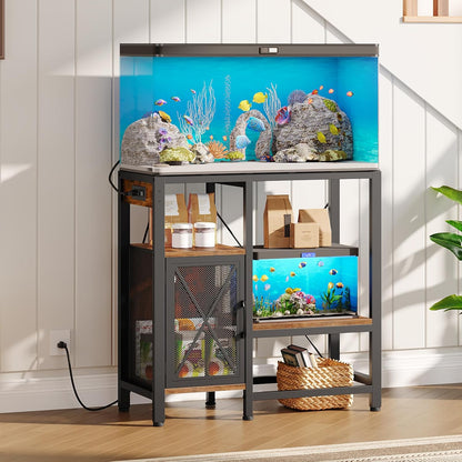 20-37 Gallon Fish Tank Stand, Aquarium Stand with Power Outlet and Storage Cabinet, Heavy Duty Tank