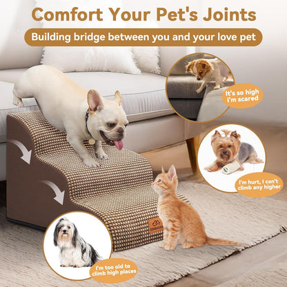 Dog Ramp and Stair for Bed 16" H-20 H,3-Step Cat Stair for Sofa and Chair,4-Step Dog Ramp for High