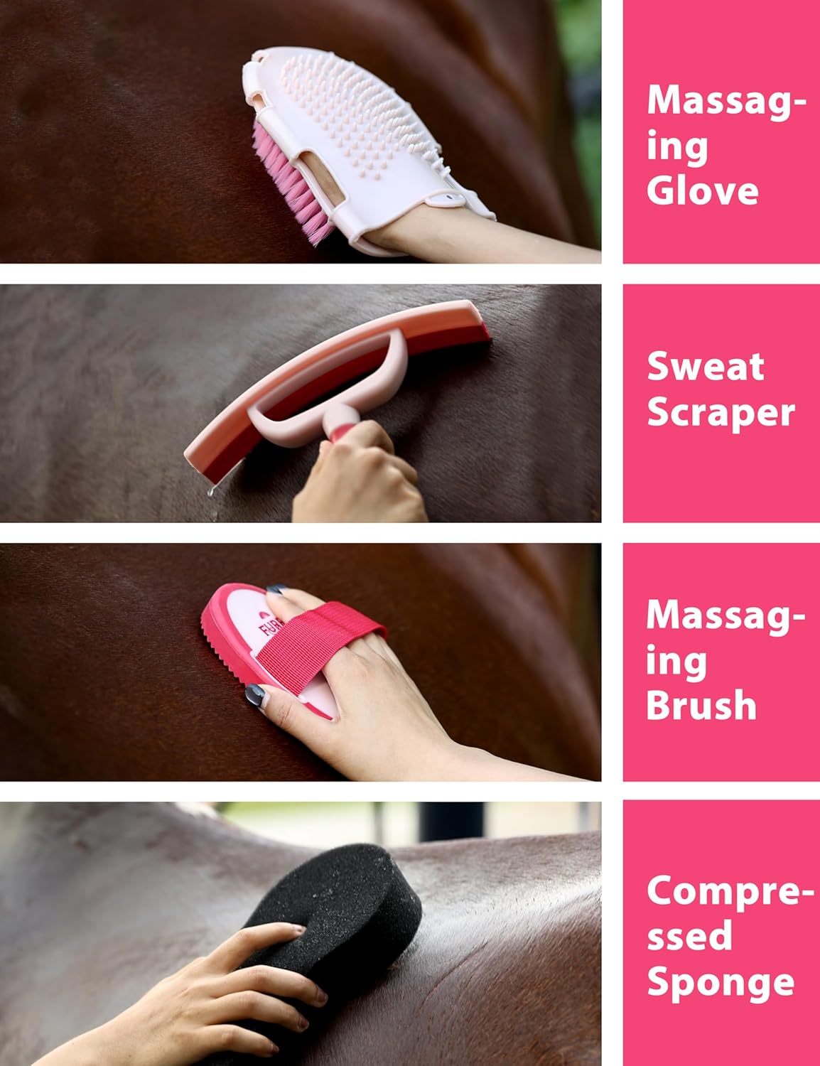 11PCS Horse Grooming Kit Curry Comb Sweat Scraper Horse Bathing Supplies Grooming Tools with