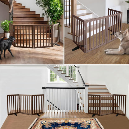 ZJSF Freestanding Indoor Dog Gate for House Foldable Wood Puppy Gate for Doorways Pet Gate for