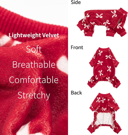 Fitwarm Bowknot Dog Pajamas, Warm Clothes for Small Dogs Girl, Fleece Pet Onesie with Feet