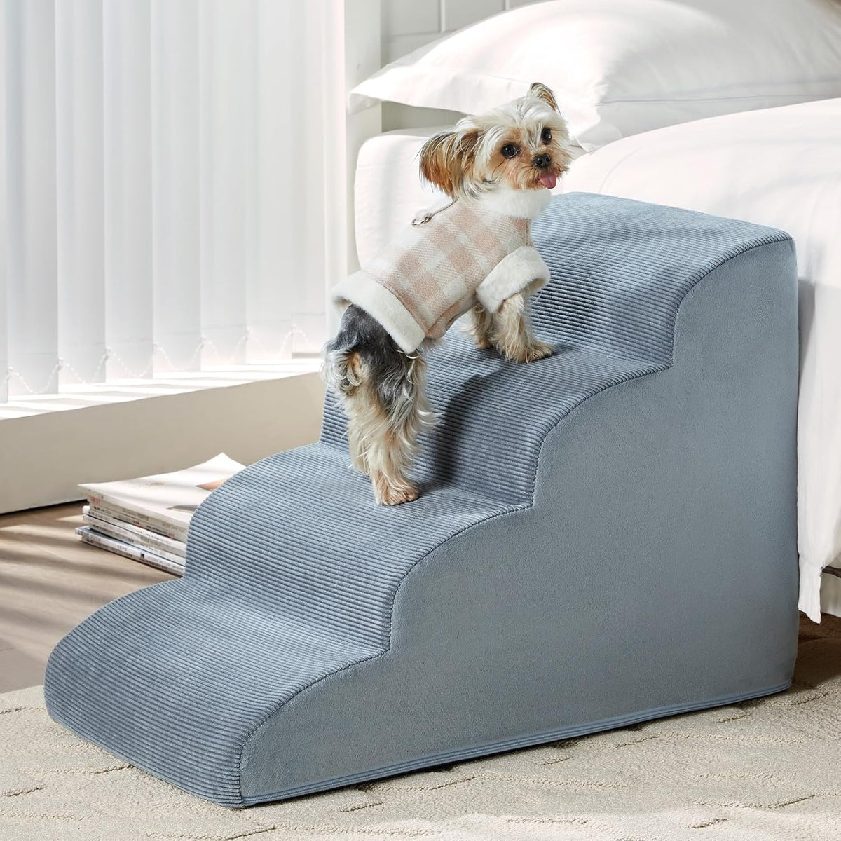 Dog Steps for Bed, 4-Steps Dog Ramp for Bed, Pet Stairs with Highly Supportive Foam and Non-Slip