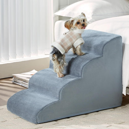 Dog Steps for Bed, 4-Steps Dog Ramp for Bed, Pet Stairs with Highly Supportive Foam and Non-Slip