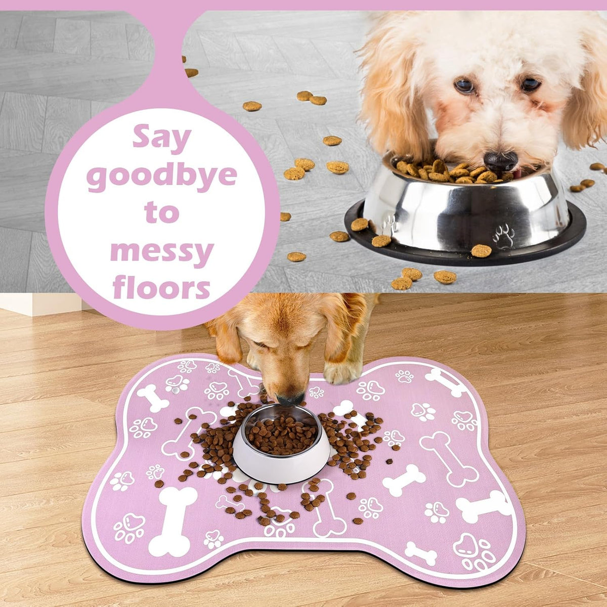 Dog Cat Mat for Food and Water,Rapid Absorbent Pet Feeding Mat, Bone Shaped Dog Placemat Bowl Mat
