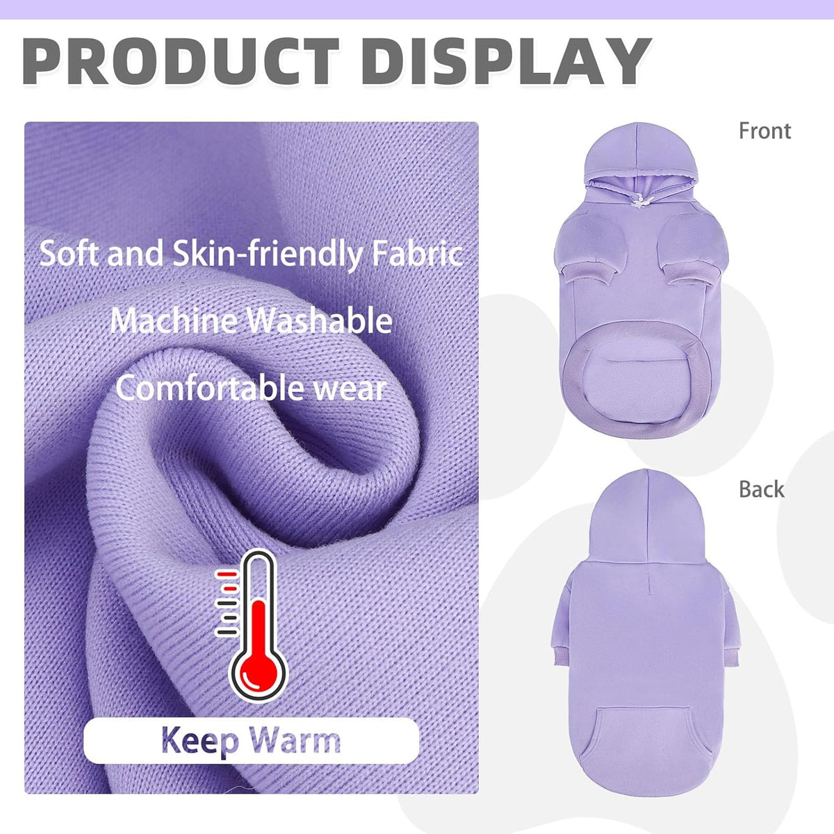KOOLTAIL Basic Dog Hoodie - Soft & Warm Dog Hoodie Sweater with Leash Hole and Pocket, Pet Winter