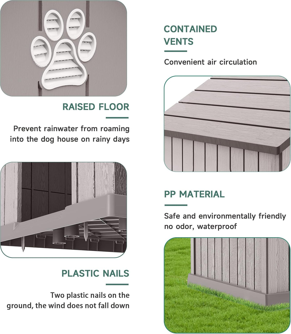 DRATO Indoor Outdoor Waterproof Dog House,PP Material,Puppy Shelter with Air Vents and Elevated