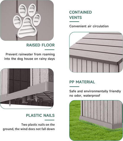 DRATO Indoor Outdoor Waterproof Dog House,PP Material,Puppy Shelter with Air Vents and Elevated