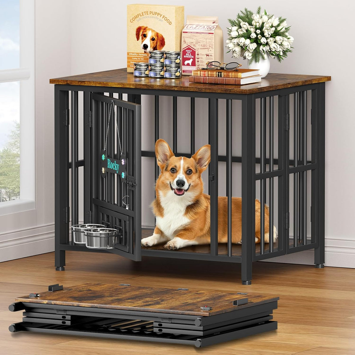 Easycom 31" Dog Crate Furniture Foldable, No Assembly Decorative Dog Kennel Indoor, Dog Crates for
