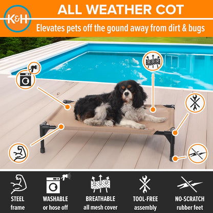 K&H Pet Products Cooling Elevated Dog Bed, Outdoor Raised Cot with Waterproof Breathable Mesh for