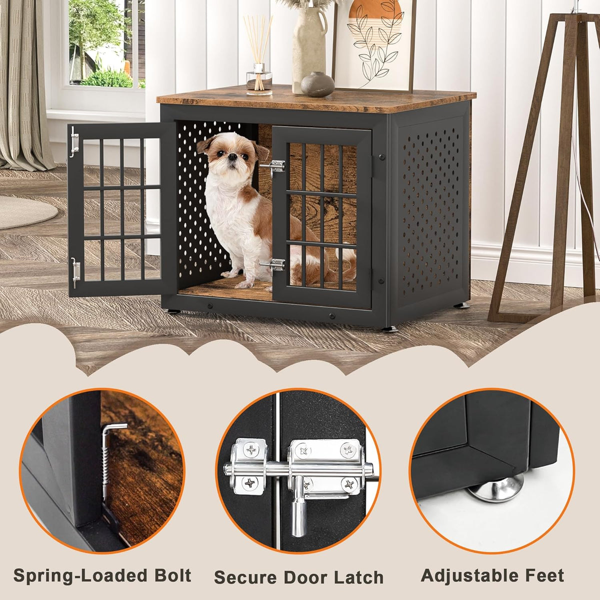 26" Heavy Duty Dog Crate Furniture for Small Dogs, Metal Kennel for High Anxiety Dogs, Chew Proof