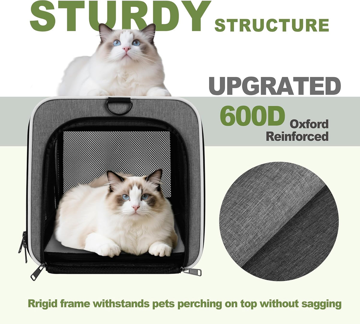 Cat Carrier 18x11x11 Top Load Soft Pet Travel Bag Over 15 lbs, Collapsible Small Dog Puppy Crate 10