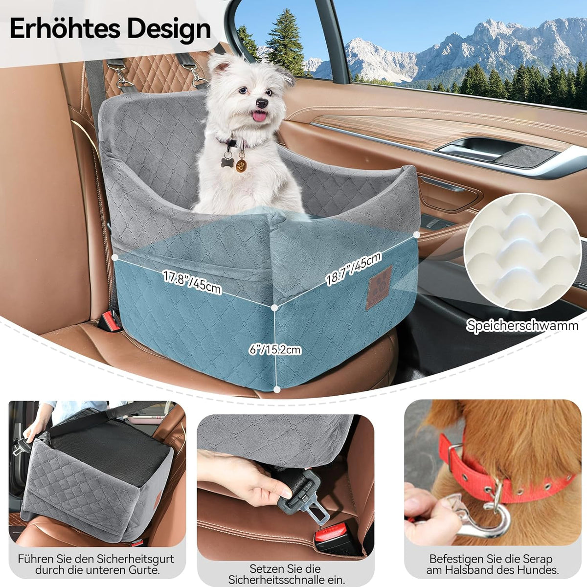 Dog Car Seat for Small/Medium Dogs, Dog Booster Car Seats with Thick Cushion for Dogs Under 35lbs