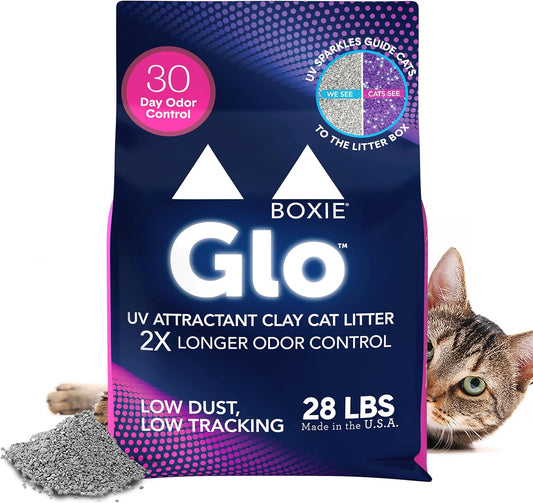 Boxie® Glo™ 30 Day Odor Control Clumping Clay Cat Litter, 28lb, Multi-Cat, 99.9% Dust-Free, Low