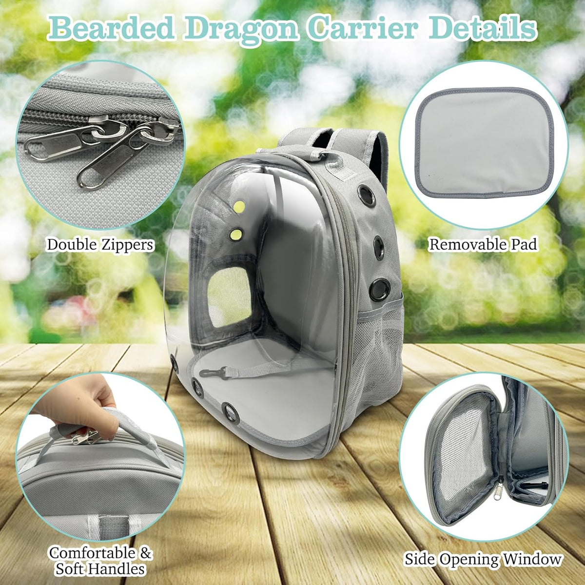 PINVNBY Bearded Dragon Carrier Backpack with Harness and Leash Set Large Reptile Travel Carrier