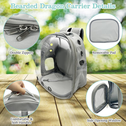 PINVNBY Bearded Dragon Carrier Backpack with Harness and Leash Set Large Reptile Travel Carrier