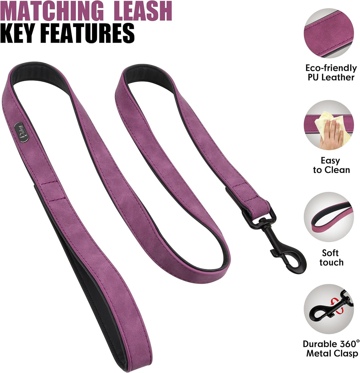 Didog Soft Padded Leather Dog Collar and Leash Set, Heavy Duty Dog Leash and Collar Set with Metal