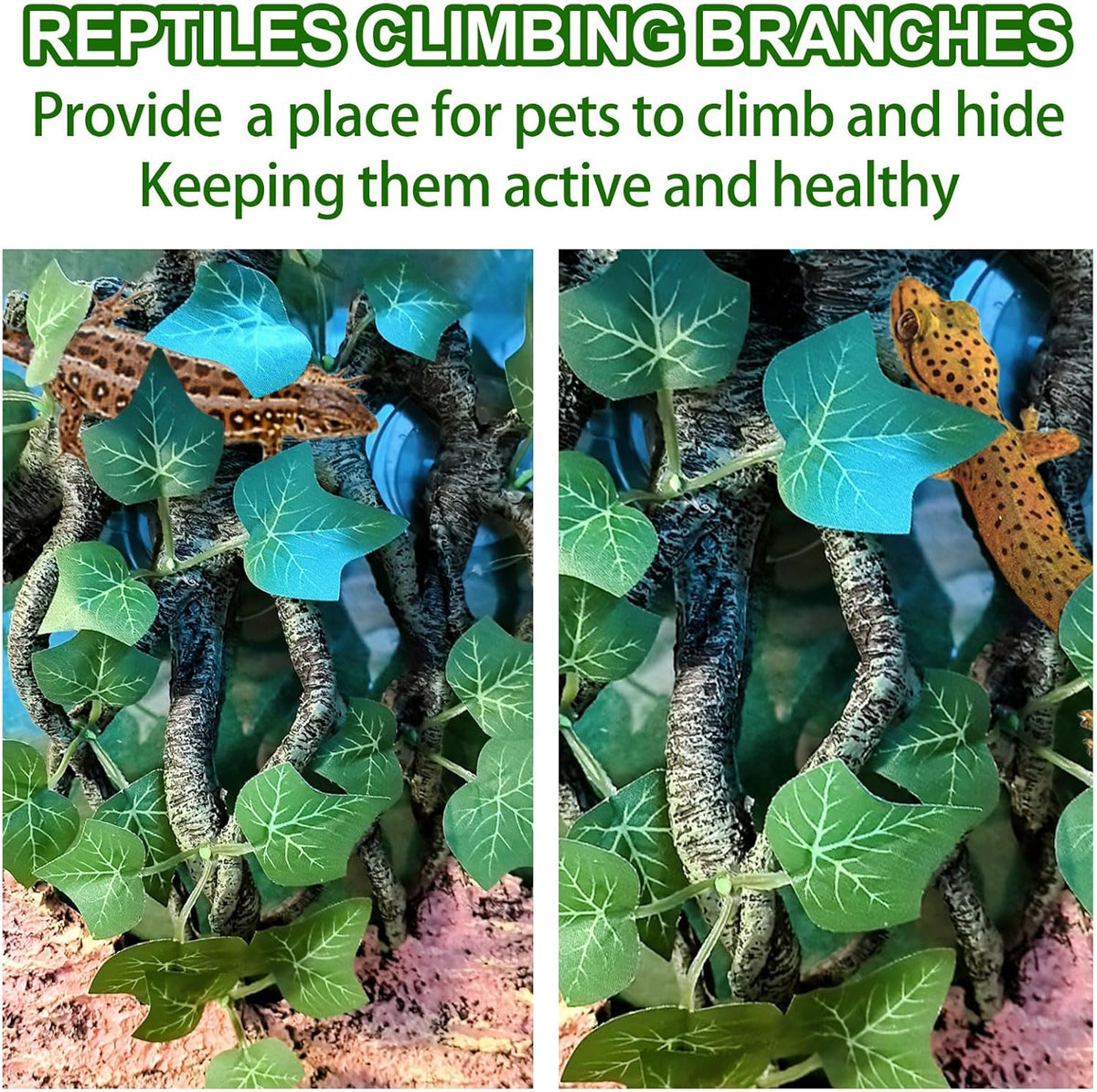 BNOSDM Reptile Climbing Branch,Crested Gecko Climb Corner Branch with Suction Cup,Bearded Dragon