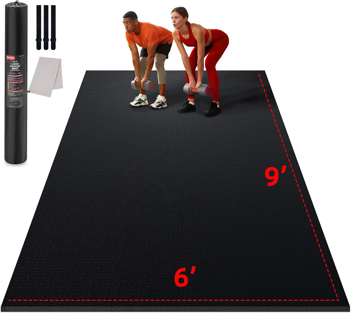 Large Exercise Mat for Home Workout,12‘x6’/10'x6'/9'x6'/8'x6'/7'x5'/6'x4' (7mm) Extra Thick Workout