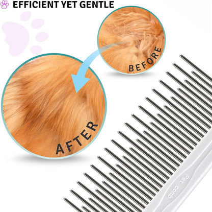 Poodle Pet Detangling Pet Comb with Long & Short Stainless Steel Teeth for Removing Matted Fur