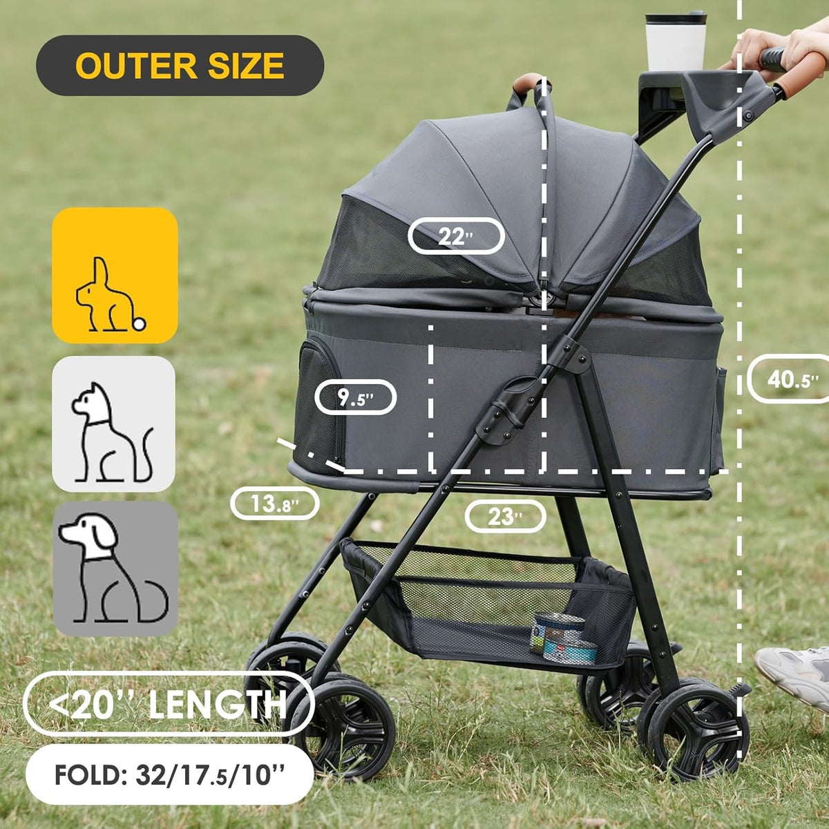 3 in 1 Pet Stroller with Removable Carrier, Folding Stroller for Small/Medium Dogs and Cats
