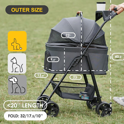 3 in 1 Pet Stroller with Removable Carrier, Folding Stroller for Small/Medium Dogs and Cats