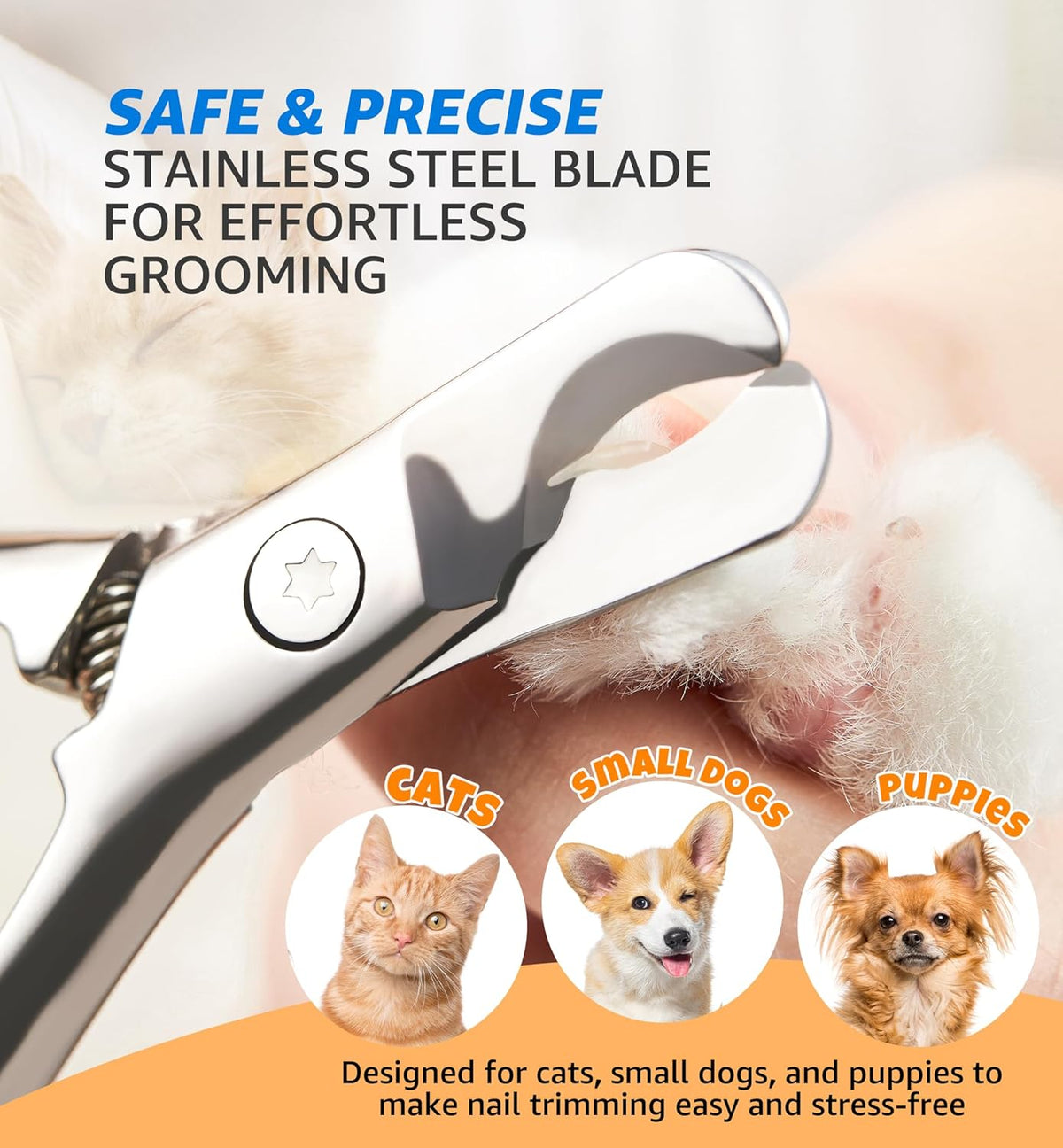 Pet Nail Clippers for Cats & Small Medium Dogs Puppies, Cat Nail Trimmer with All-Steel Material
