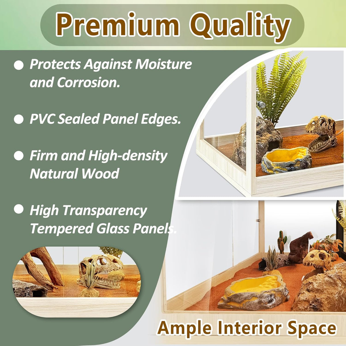PROLEE Tempered Glass Bearded Dragon Tank,63 Gallon Reptile Tank with Meatl Mesh Roof and Front