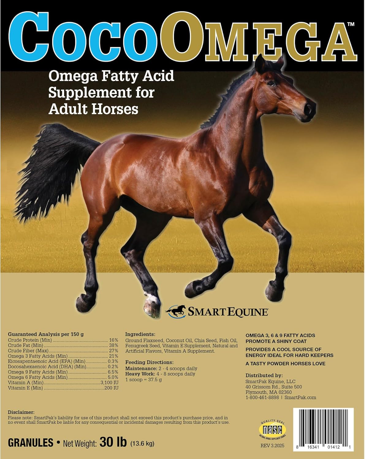 Uckele by SmartEquine CocoOmega Granular | Horse Supplements for Skin, Hoof, & Coat Health |