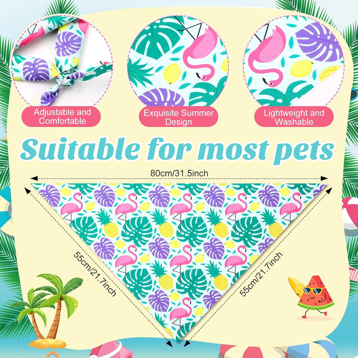 Weewooday 50 Pcs Hawaiian Dog Bandanas Bulk for Dogs Soft Bibs Adjustable Triangle Pet Bandana for