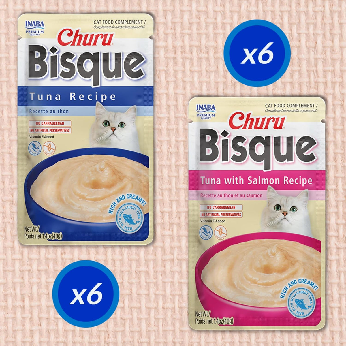 INABA Churu Bisque for Cats, Creamy Lickable Purée Side Dish with Vitamin E, 1.4 Ounces per Pouch