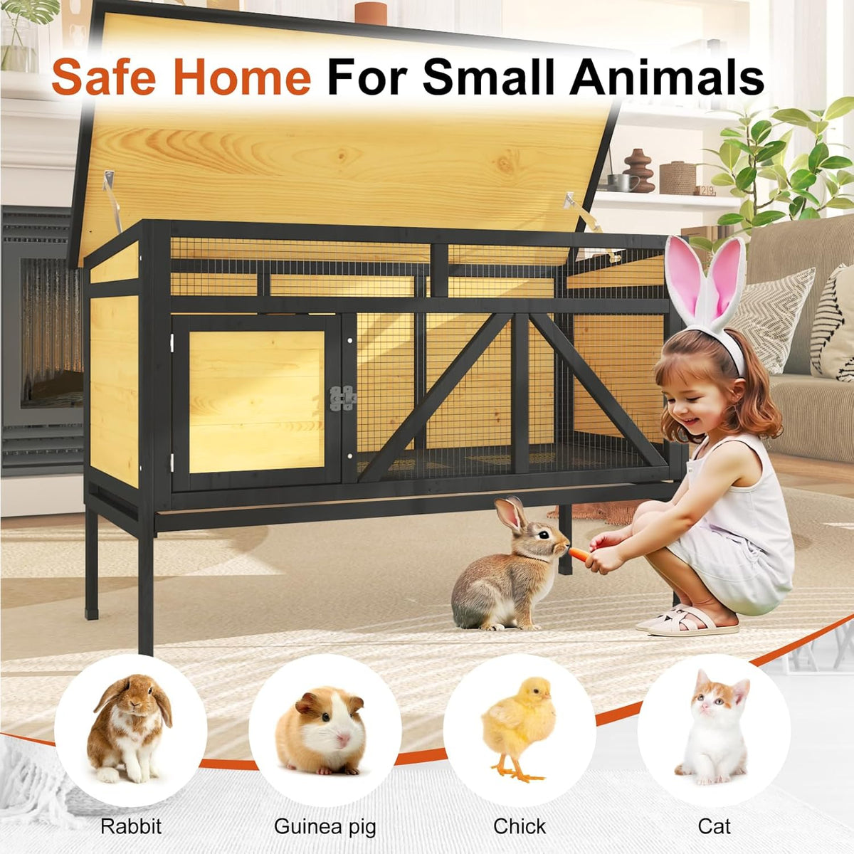 46.7" Rabbit Cage Elevated Bunny Cage Indoor, Outdoor Rabbit Hutch Hamster Cages for Small Animals
