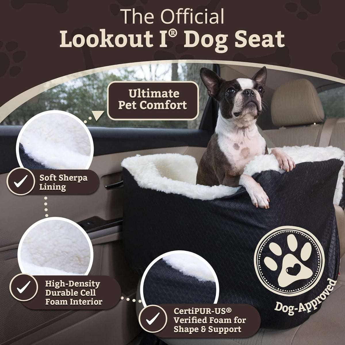 Snoozer Lookout I Car Seat - Dog Car Seats for Small Dogs, Puppy Booster Bed for Small & Medium