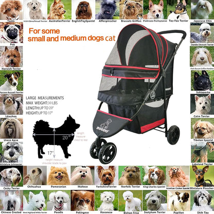 ROODO Escort 3 Wheel Dog Cat Pet Stroller for Small/Medium Dogs Cats Best Lightweight Foldable