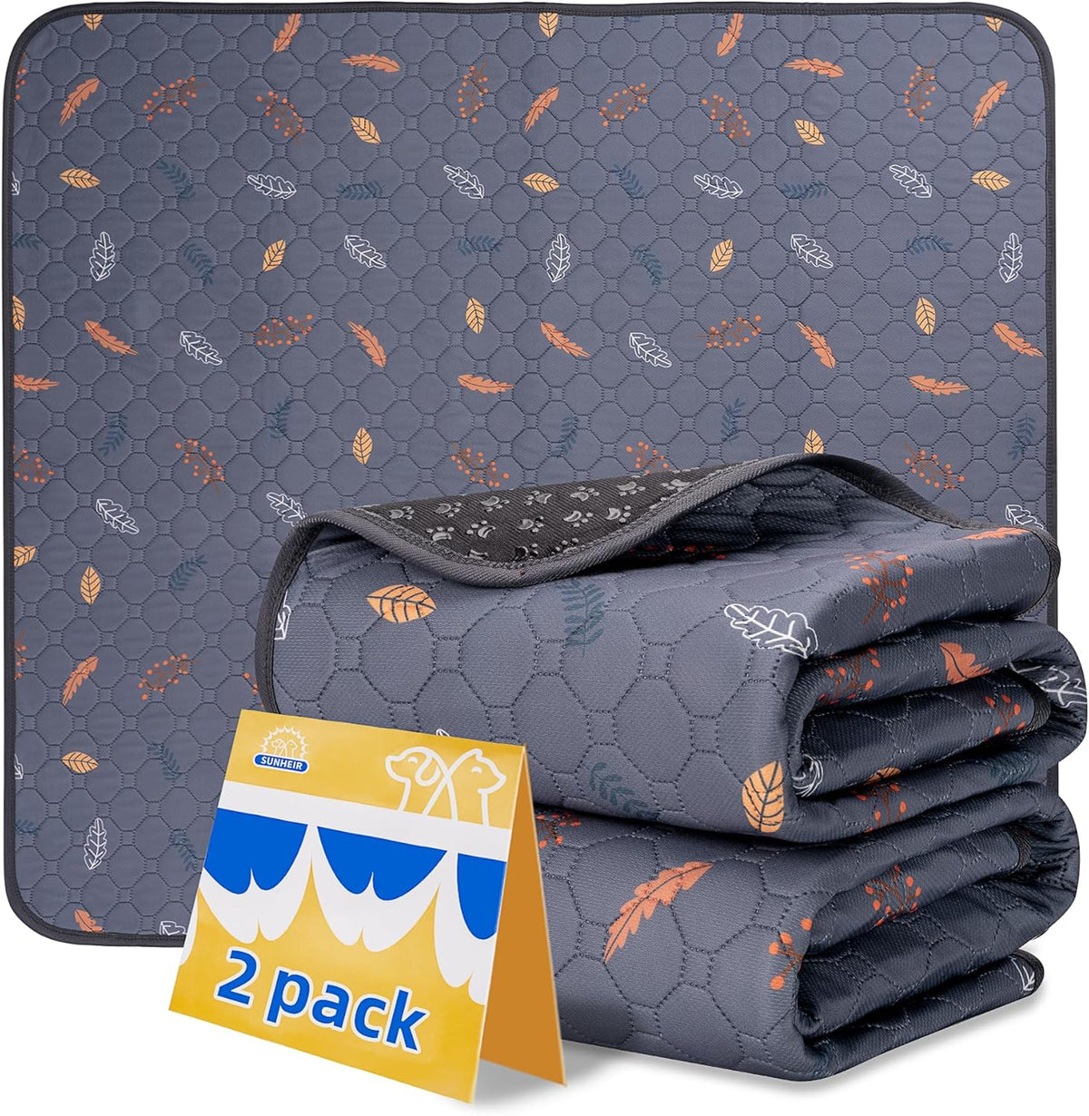 Sunheir Washable Pee Pads for Dogs - 2-Pack Thick Heavy Absorbency Reusable Pee Pads Prevent