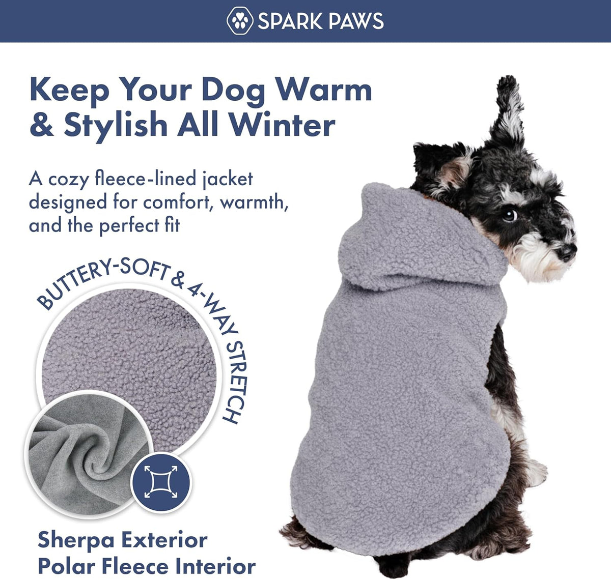 Spark Paws Teddy Dog Sweater, Sherpa Jacket Vest with Warm Fleece Lining, Winter Coat Suitable for