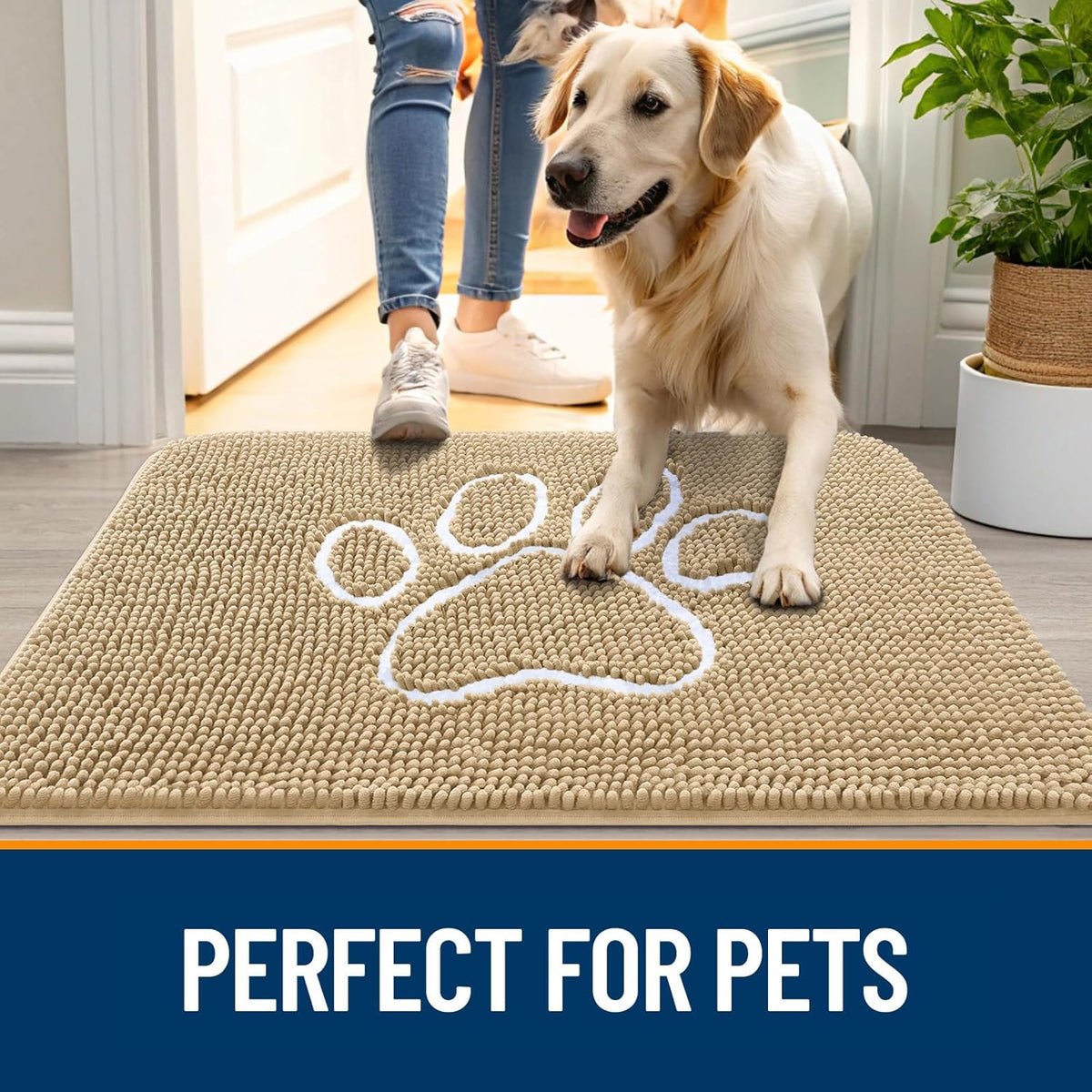 OLANLY Door Mat for Muddy Dog Paws 59x35, Ultra Absorbent Chenille Mud Doormat with Paw Print