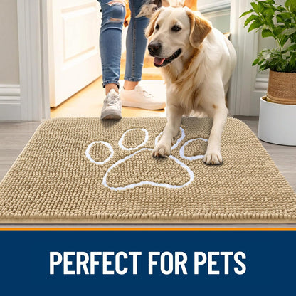 OLANLY Door Mat for Muddy Dog Paws 59x24, Ultra Absorbent Chenille Mud Doormat with Paw Print