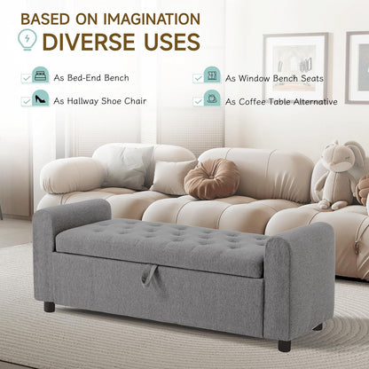 Ottoman with Storage, Tufted Storage Bench for Bedroom, 48" Fabrics End of Bed Bench, Upholstered