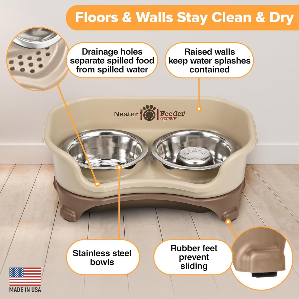 Neater Feeder Express Mess Proof Dog Bowls Elevated for Small Breeds Under 15 Lb, Made in USA, No