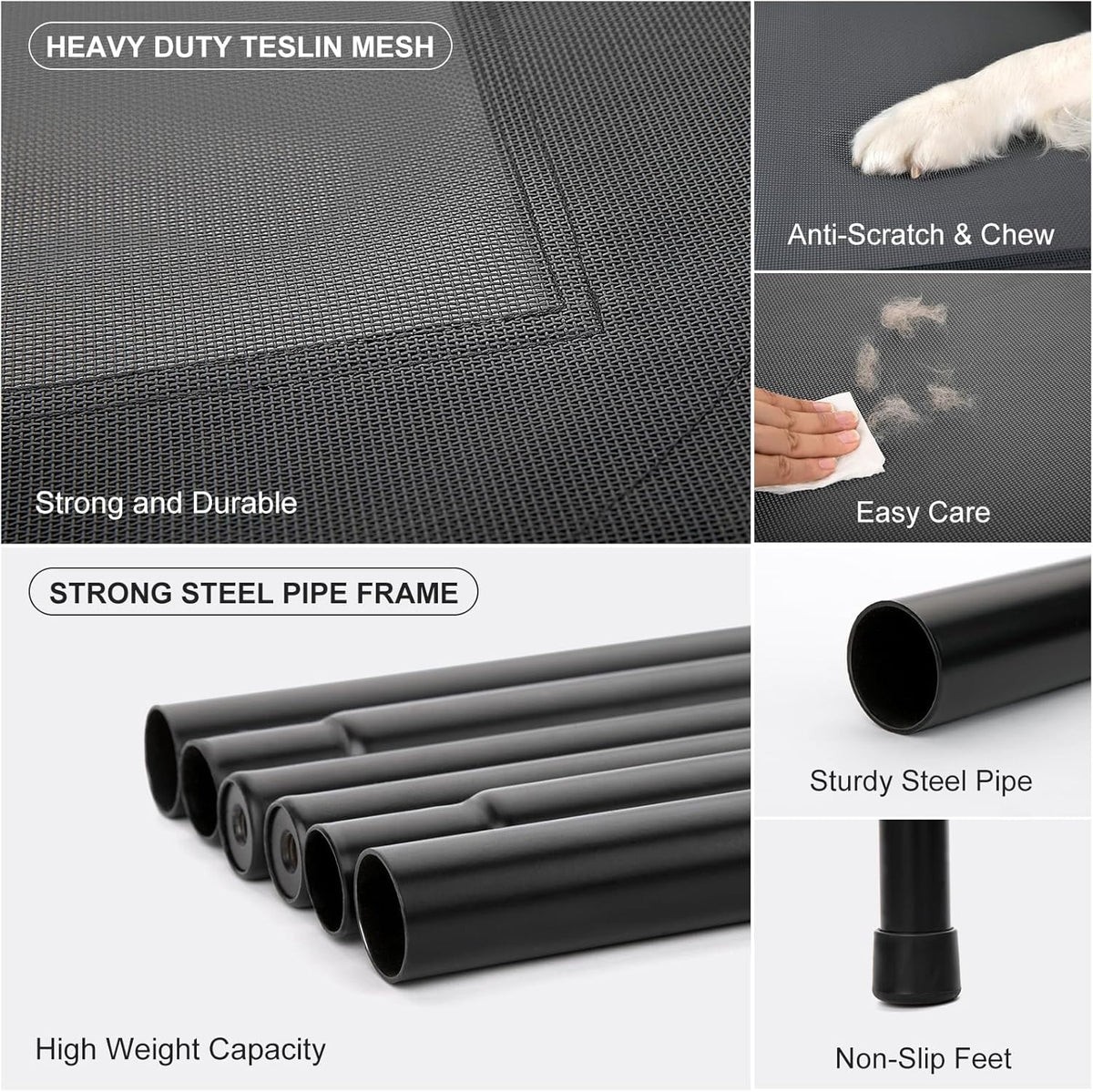 Cooling Elevated Dog Bed with Non-Slip Floor Protectors & Breathable Mesh, Raised Indoor & Outdoor