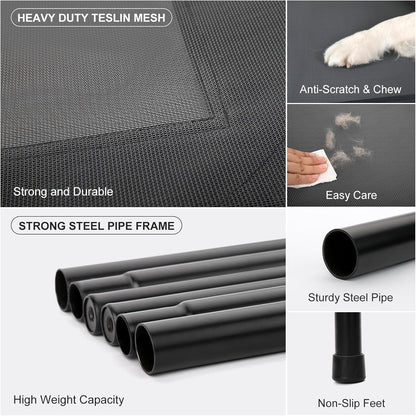 Cooling Elevated Dog Bed with Non-Slip Floor Protectors & Breathable Mesh, Raised Indoor & Outdoor