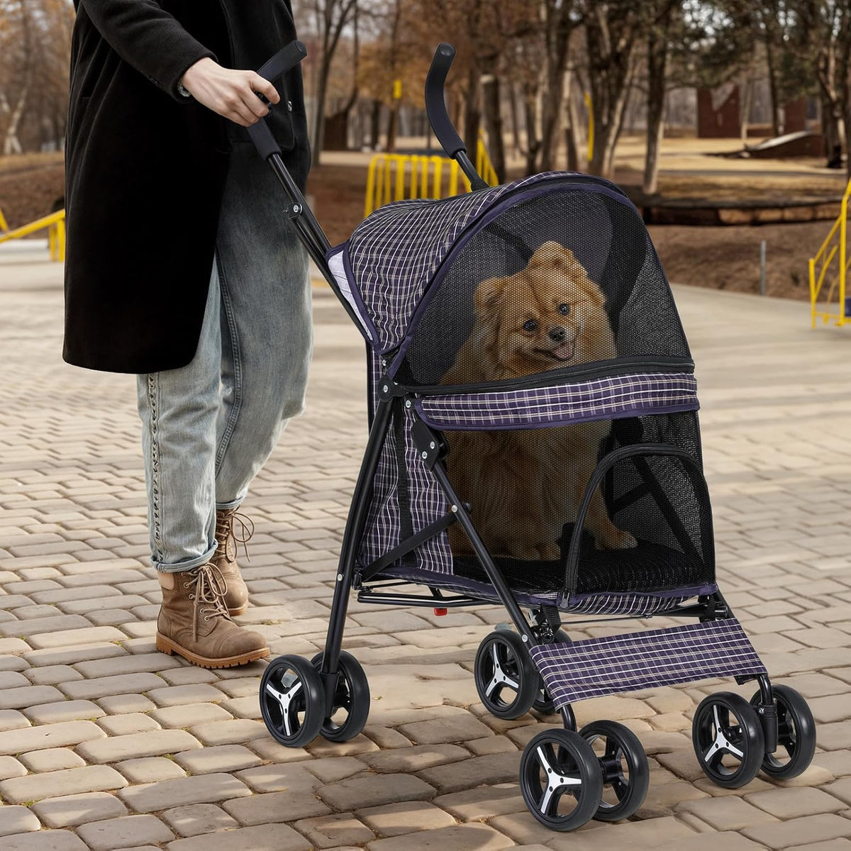 Magshion Compact Pet Stroller for Small-Medium Dogs/Cats up to 22lbs, 4-Wheel Lightweight Umbrella
