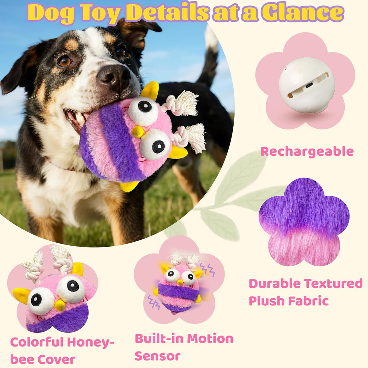 Moving Dog Toys – Rechargeable Interactive Dog Squeaky Toy with Motion-Activated Ball, Music