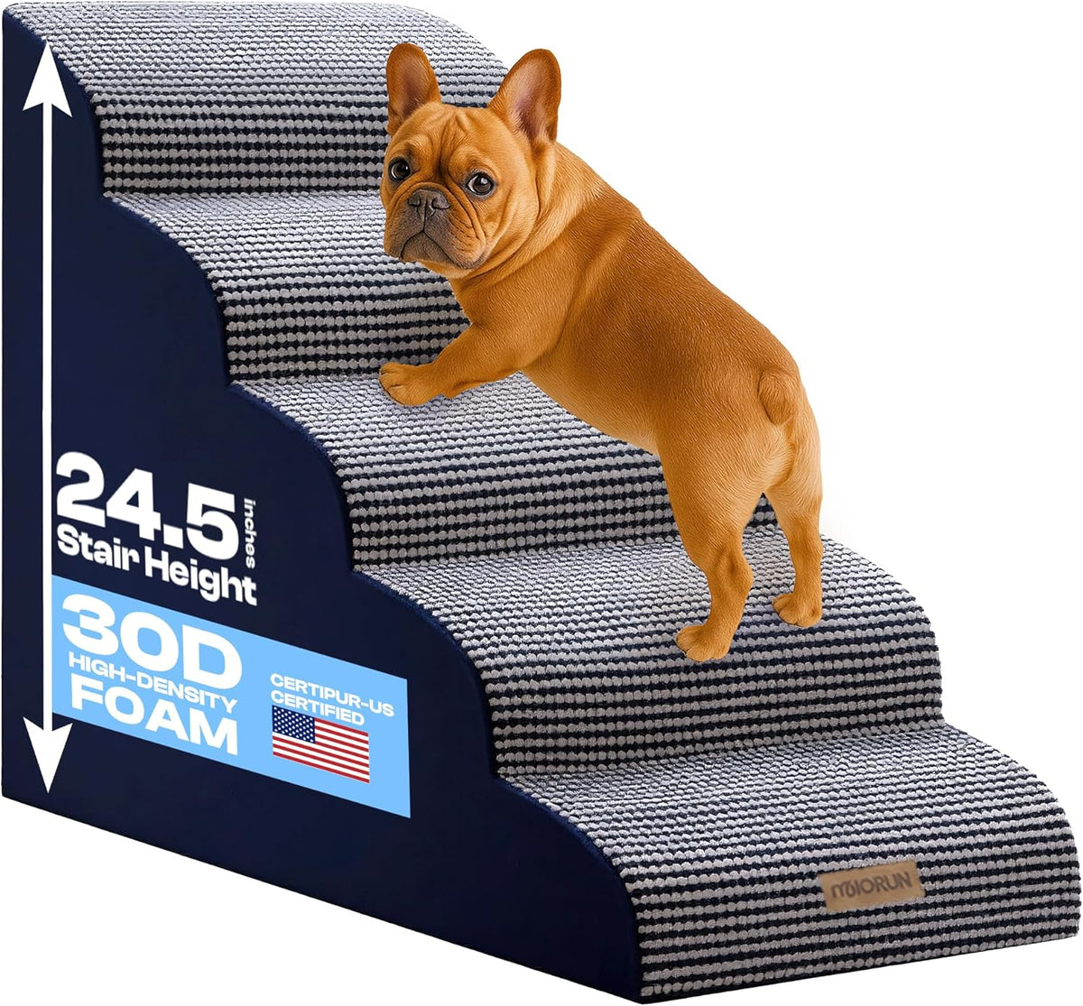 Curved Dog Stairs for High Bed Up to 26", 5-Step Dog Ramp for Small Dogs with Washable Cover