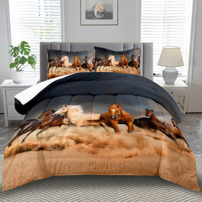 Western Horse Comforter Set Queen for Boys,Brown Western Cowboy Bedding Sets Queen Size, Farm Style