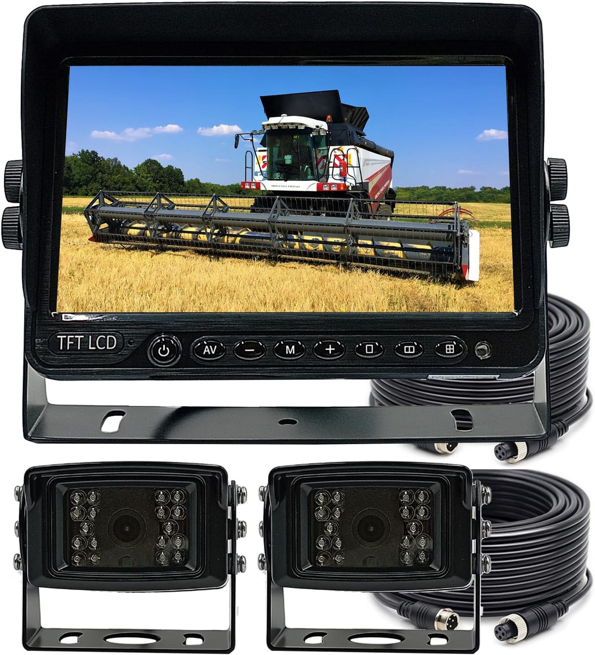 AHD 1080P 7" Reverse Rear View Backup Dual Camera System, Two Cameras with Night Vision Waterproof