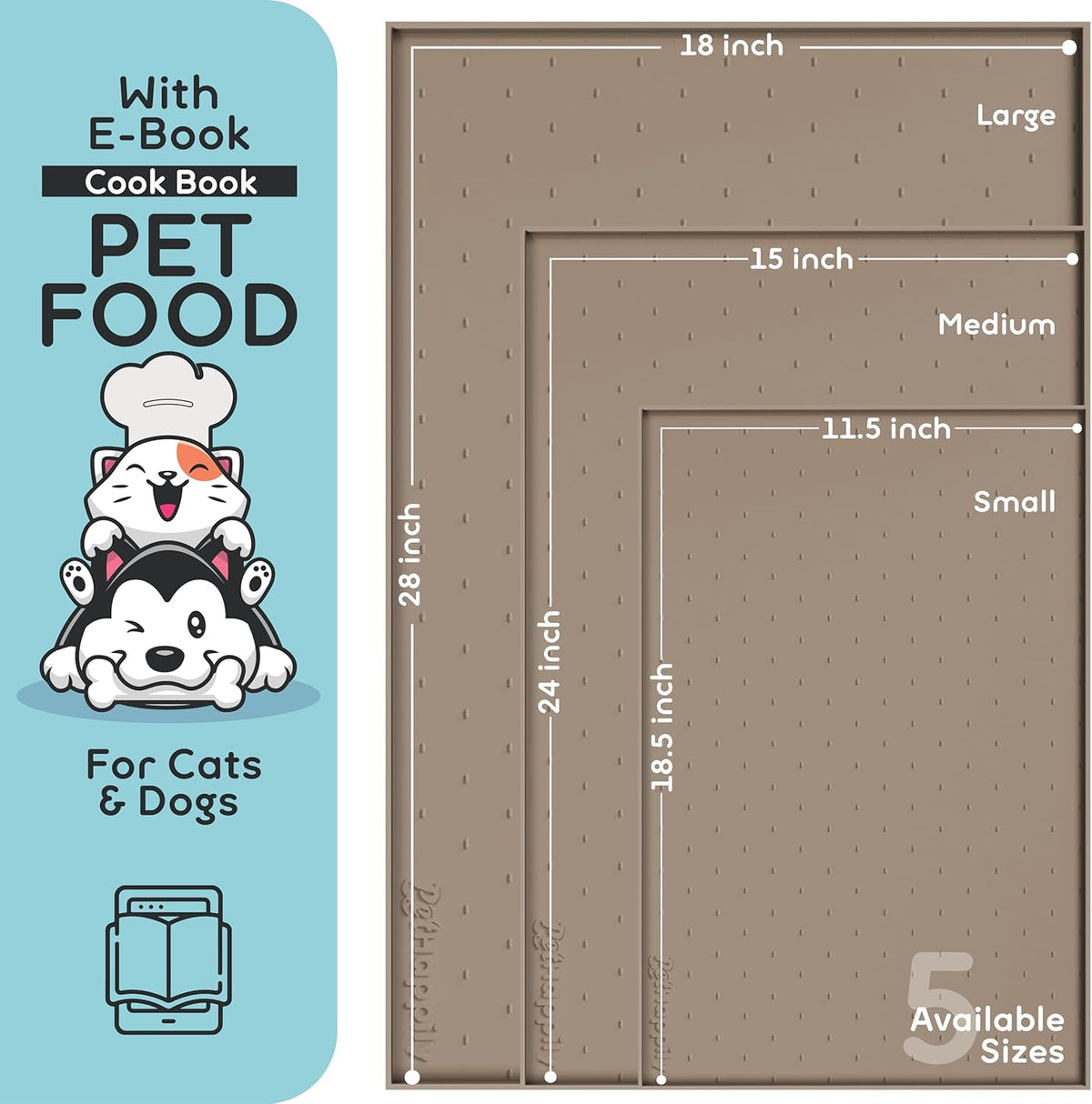 Dog Food Mat - 28x18 Raised Edges Dogs Mat for Food and Water Prevent Spill, Waterproof Cat Food