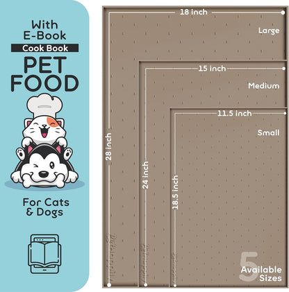 Dog Food Mat - 28x18 Raised Edges Dogs Mat for Food and Water Prevent Spill, Waterproof Cat Food