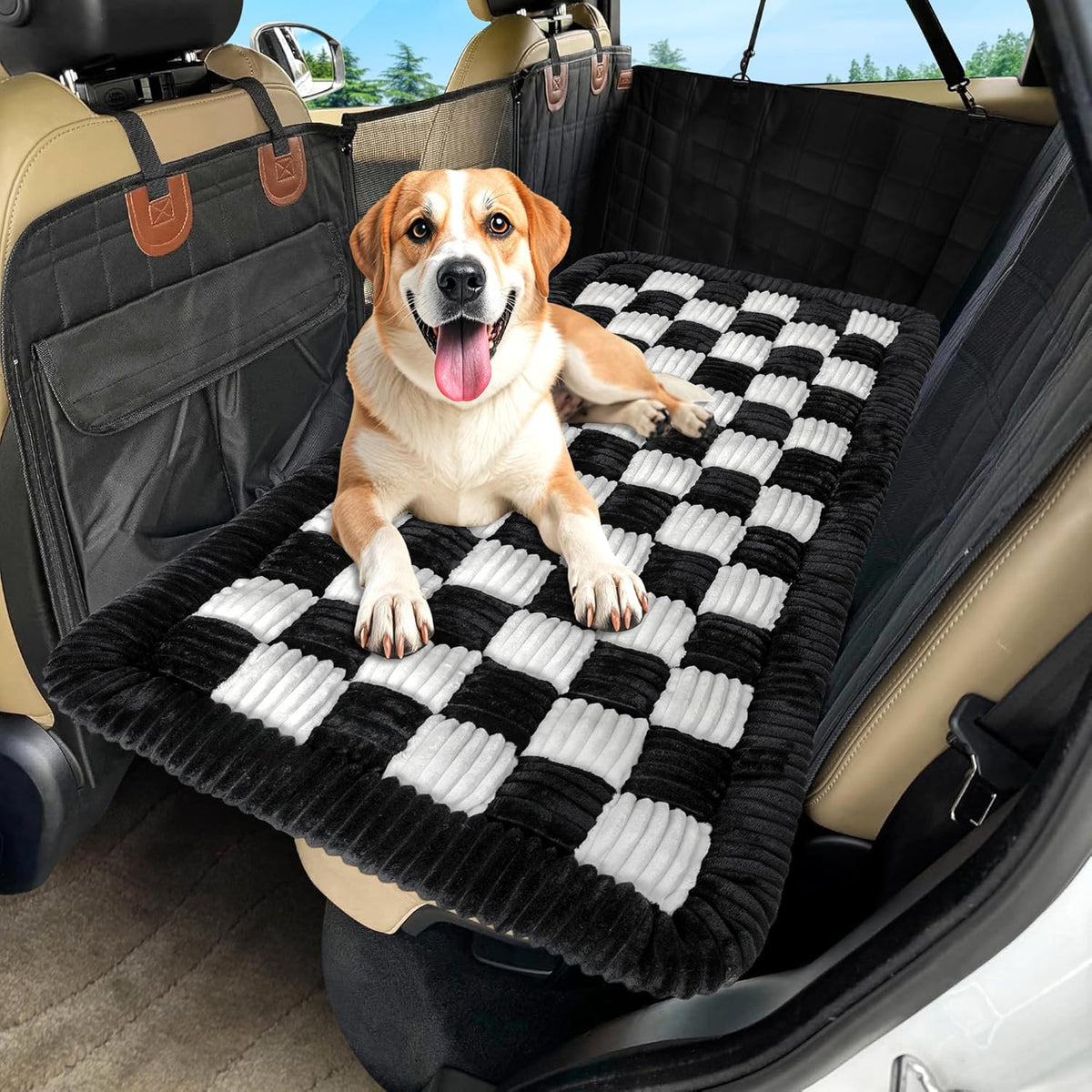 Dog Car Bed Mat, Non-Slip Backseat Extender Pet Blanket, Plaid Dog Bed for SUVs, Sedans & Trucks